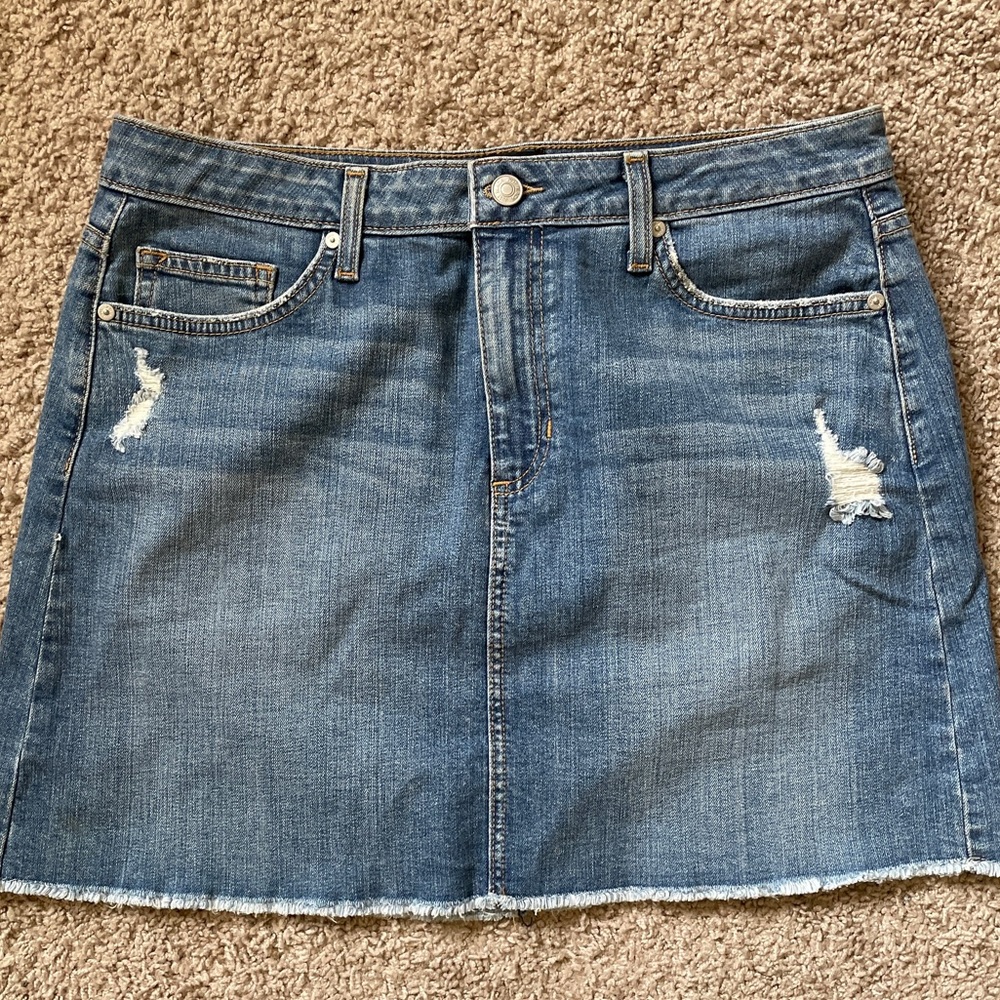 Just Black - Denim Distressed Mini Skirt with Frayed Hem